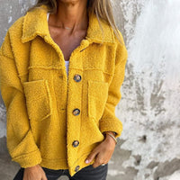 Carina | Damen Herbst Knöpfen Teddyjacke – Gelb