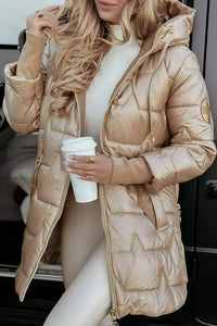 Naya | Eleganter Wintermantel Mit Kapuze – Beige