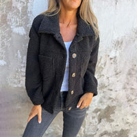 Carina | Damen Herbst Knöpfen Teddyjacke – Schwarz