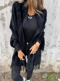 Nele | Damen Lange Offene Front Strickjacke – Schwarz