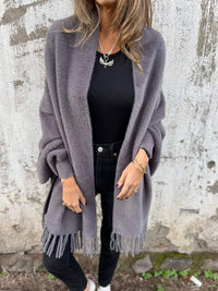 Nele | Damen Lange Offene Front Strickjacke – Grau