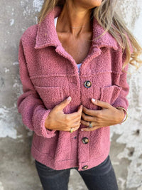 Laura | Damen Casual Knöpfen Herbst Teddyjacke – Rosa