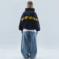 Petra | Damen Oversized Text Kapuzenpullover – Blau