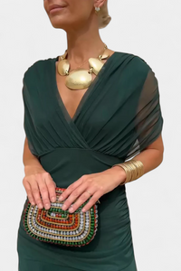 Rawan – Maxikleid Aus Chiffon Mit Schulterfreiem Ausschnitt – Grün