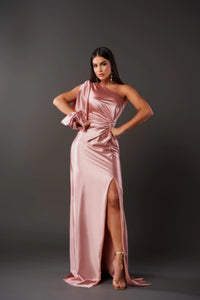 Damen Ein Schulter Maxi Abendkleid – Rosa