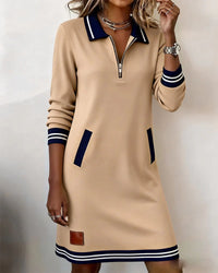 Zanda – Kleid Mit Reißverschlusskragen Und Kontrastierenden Taschen – Beige