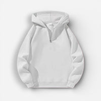 Langarm Fleece Pullover für Damen mit Kurzem Reißverschluss und Kapuze – Weiß