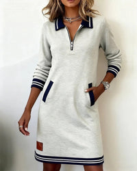 Nora | Chic geschnittenes Langarmkleid aus Baumwolle – Grau