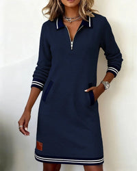 Nora | Chic geschnittenes Langarmkleid aus Baumwolle – Marine