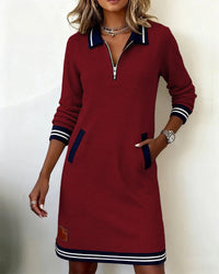 Lea | Stilvolles Damen Kleid aus Baumwolle mit langen Ärmeln – Rot