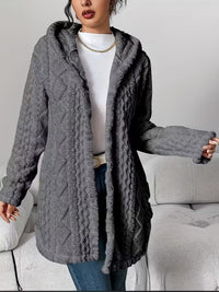Elegant Hooded Jacquard Plush Cardigan – Grau