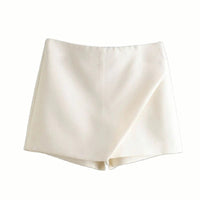 Asymmetrische Shorts-Rock mit seitlichem Reißverschluss für Frauen | Ideal für den Frühling – Beige