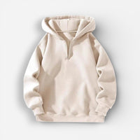 Langarm Fleece Pullover für Damen mit Kurzem Reißverschluss und Kapuze – Beige