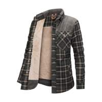 Mirandi | Karierte Knopfjacke mit Fleece-Innenseite für Damen – Vert armée clair