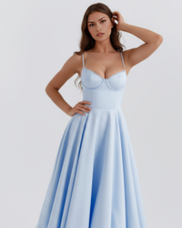 Ingrid | Damen Elegantes A-Linien Midi Kleid – Blau