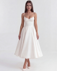 Ingrid | Damen Elegantes A-Linien Midi Kleid – Weiß