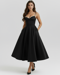 Ingrid | Damen Elegantes A-Linien Midi Kleid – Schwarz