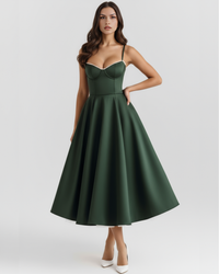 Ingrid | Damen Elegantes A-Linien Midi Kleid – Grün