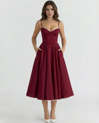 Ingrid | Damen Elegantes A-Linien Midi Kleid – Rot