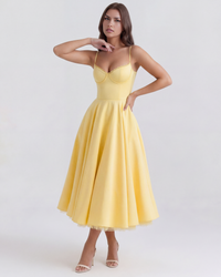 Ingrid | Damen Elegantes A-Linien Midi Kleid – Gelb