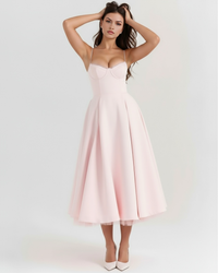 Ingrid | Damen Elegantes A-Linien Midi Kleid – Rosa