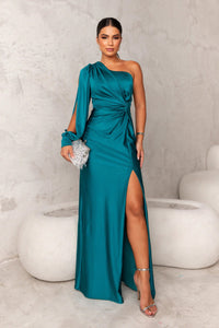 Ingrid | Damen Elegantes One-Shoulder Hochzeitsgast Kleid – Türkis