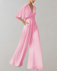 Iolanthe | Damen Wide Leg V-Ausschnitt Jumpsuit – Rosa