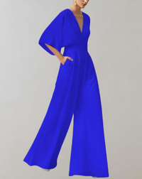 Iolanthe | Damen Wide Leg V-Ausschnitt Jumpsuit – Blau
