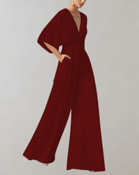 Iolanthe | Damen Wide Leg V-Ausschnitt Jumpsuit – Dunkelrot