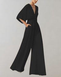 Iolanthe | Damen Wide Leg V-Ausschnitt Jumpsuit – Schwarz