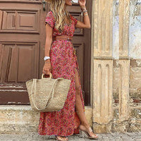 Isabella | Boho Maxikleid mit Paisley und Gürtel – Rosa