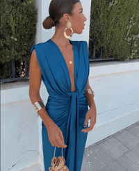 Isabelle | Festkleid mit tiefem V-Ausschnitt – Blau
