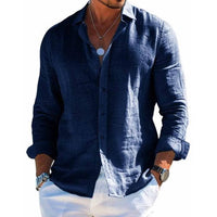 Herren Lässiges Langarmhemd mit Knöpfen und Relaxed Fit – Marine