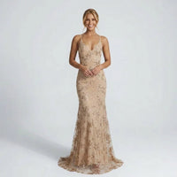 Alina | Damen Rückenfreies Festliches Kleid – Beige