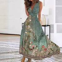 Jacqueline | Damen Ärmelloses Blumenkleid im A-Linien-Stil – Pfauenblau