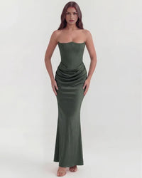 Jana | Damen Figurbetontes Satin Korsett Abendkleid – Grün