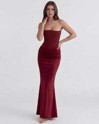 Jana | Damen Figurbetontes Satin Korsett Abendkleid – Bordeaux