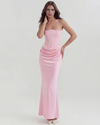Jana | Damen Figurbetontes Satin Korsett Abendkleid – Rosa