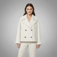 Johanna | Damen Eleganter Knöpfen Kurzer Mantel – Beige