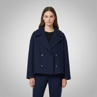 Johanna | Damen Eleganter Knöpfen Kurzer Mantel – Blau