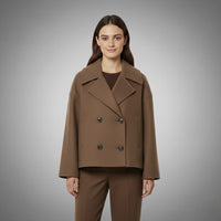Johanna | Damen Eleganter Knöpfen Kurzer Mantel – Braun