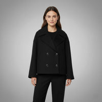 Johanna | Damen Eleganter Knöpfen Kurzer Mantel – Schwarz