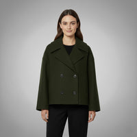 Johanna | Damen Eleganter Knöpfen Kurzer Mantel – Grün