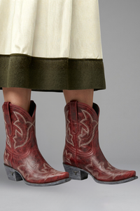 Eva | Damen Bestickte Blockabsatz Western-Stiefel – Rot