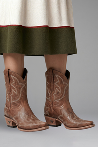 Eva | Damen Bestickte Blockabsatz Western-Stiefel – Braun