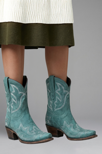 Eva | Damen Bestickte Blockabsatz Western-Stiefel – Türkis
