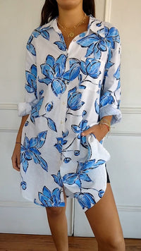 Diana - Elegantes bedrucktes Hemdkleid – Blau