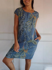 Sammy - Rundhalsausschnitt Bedrucktes Kleid – Blau