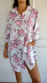 Diana - Elegantes bedrucktes Hemdkleid – Rosa