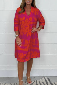 Niva | Glänzendes Frühlings-Midikleid – Orange und lila